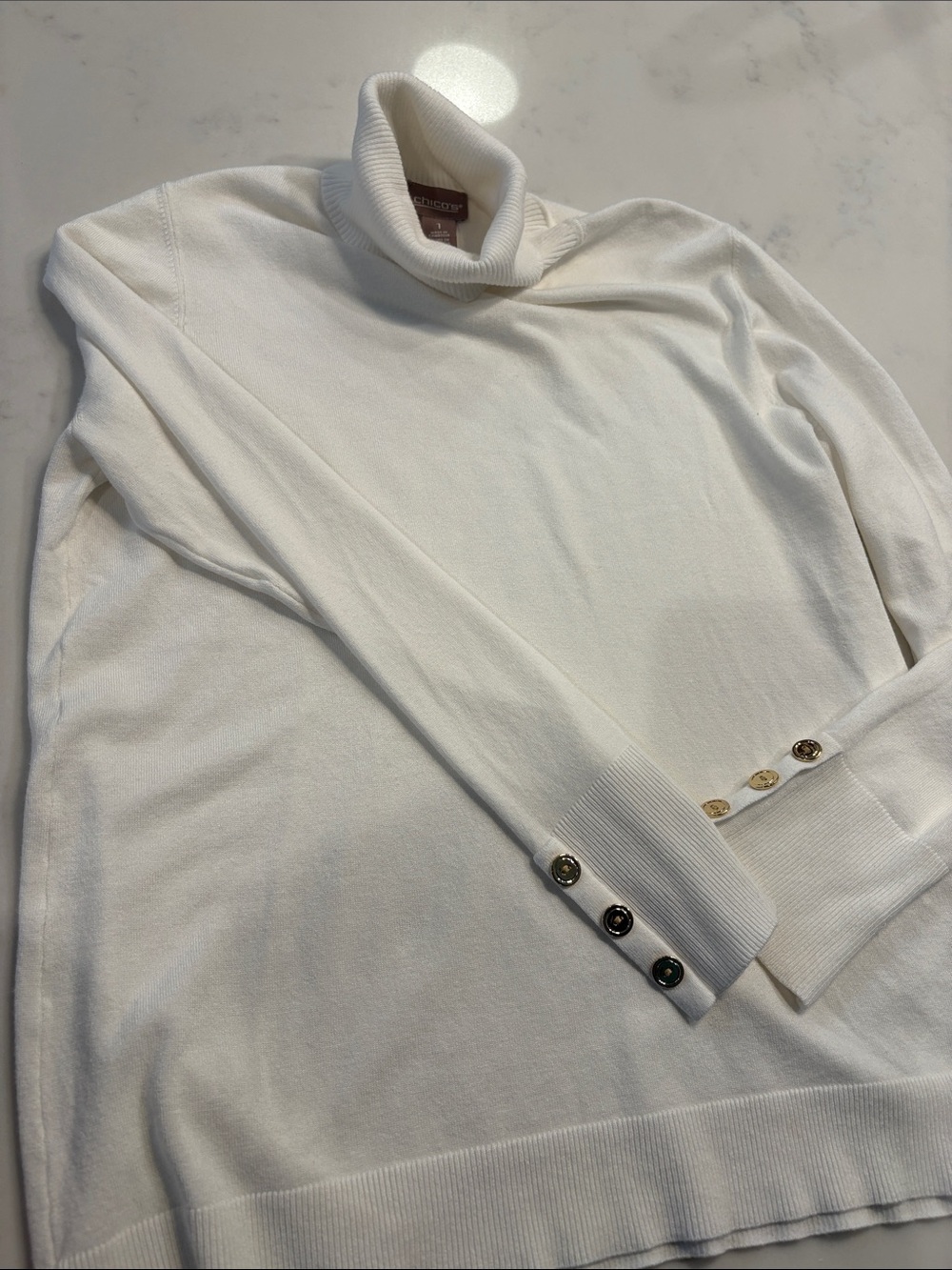Chico's Ivory Turtleneck Sweater with Decorative Buttons